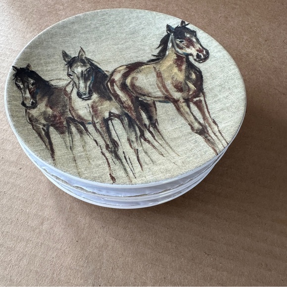 NEW Pottery Barn 6" cocktail plates, "Horse Cocktail." Equestrian. 4/box. - Picture 5 of 9